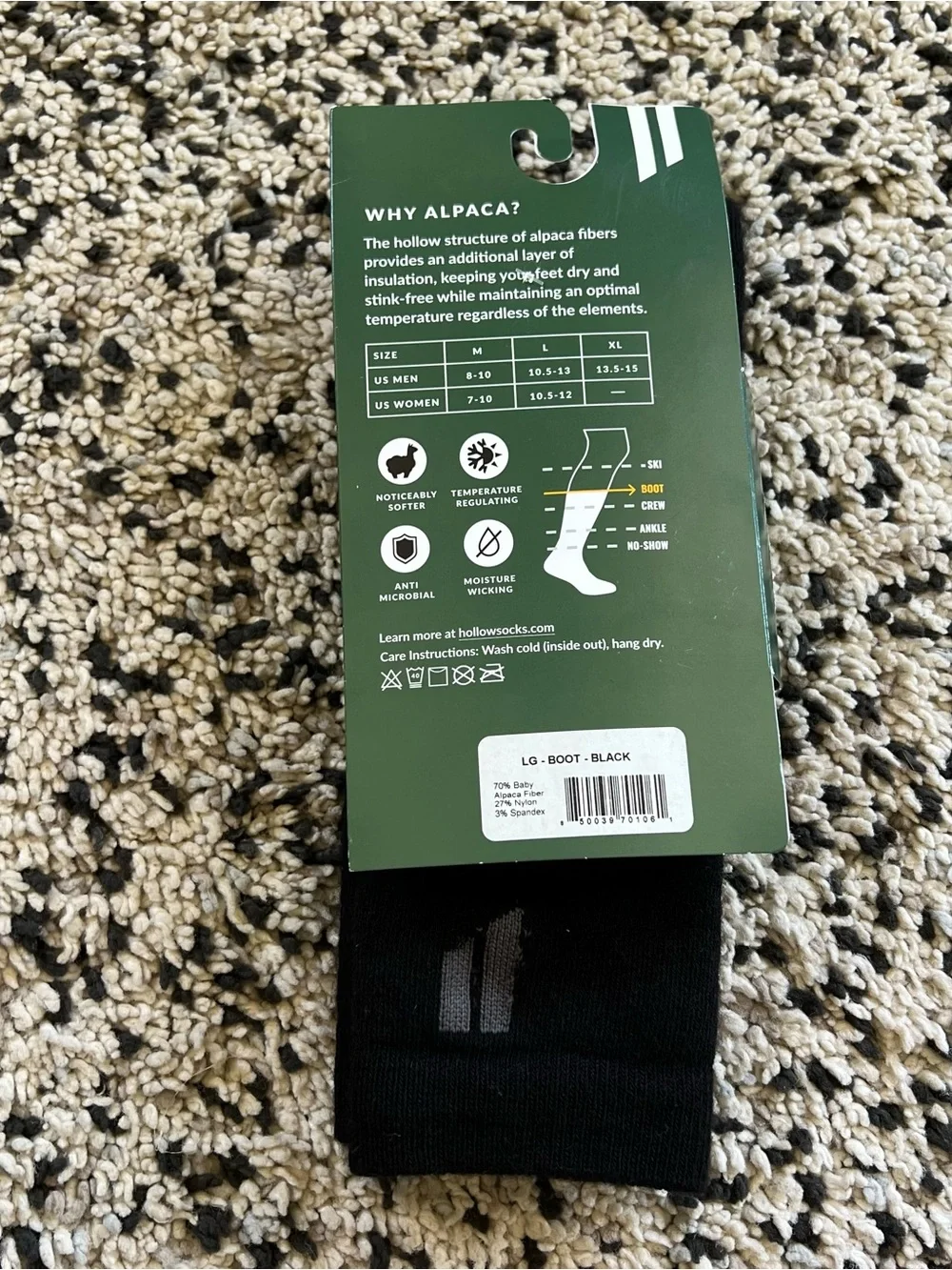 Hollow Alpaca Socks Boot Black Size Large